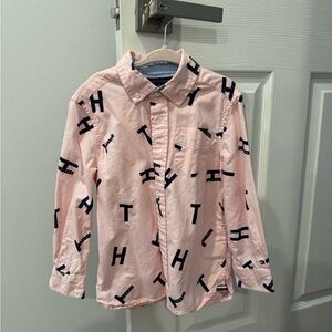 Tommy Hilfiger Pink Button Down Shirt with Navy Letters
